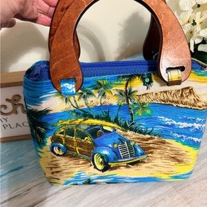 Tropical Woody Car Print Mini Handbag - Blue & Yellow